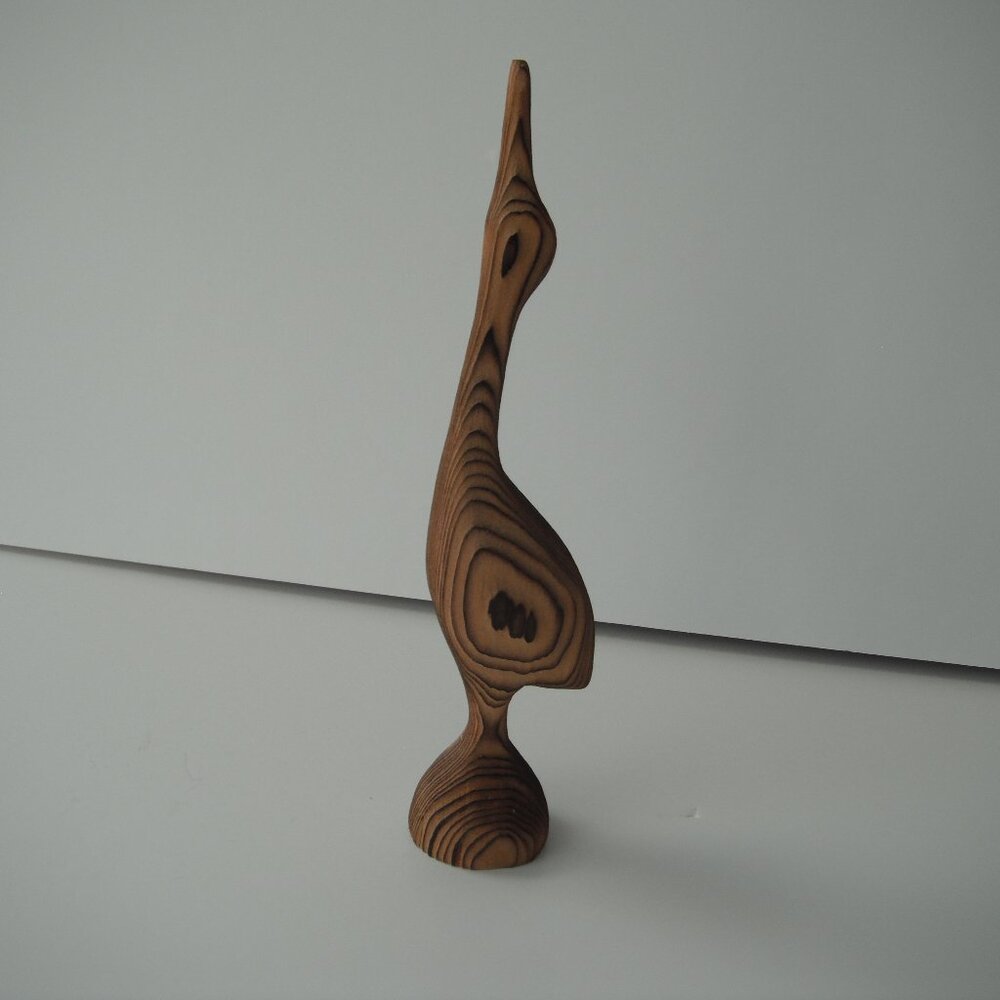 Vintage Canada Hand Carved Cedar Wooden Crane Animal Decor Signed Art